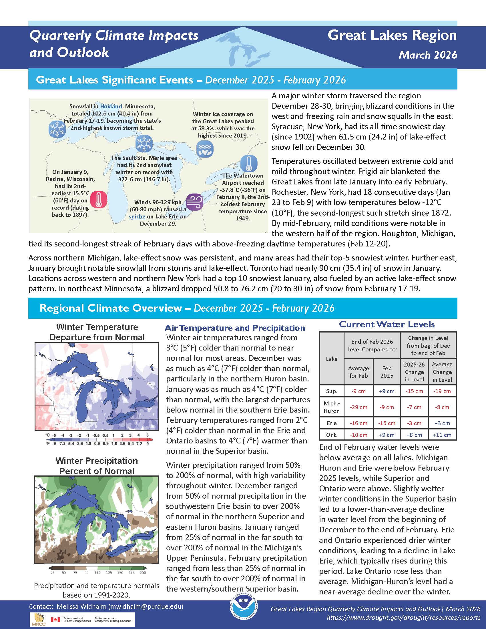 Preview image of page 1 of the Great Lakes Quarterly Report for December 2025 through February 2026.