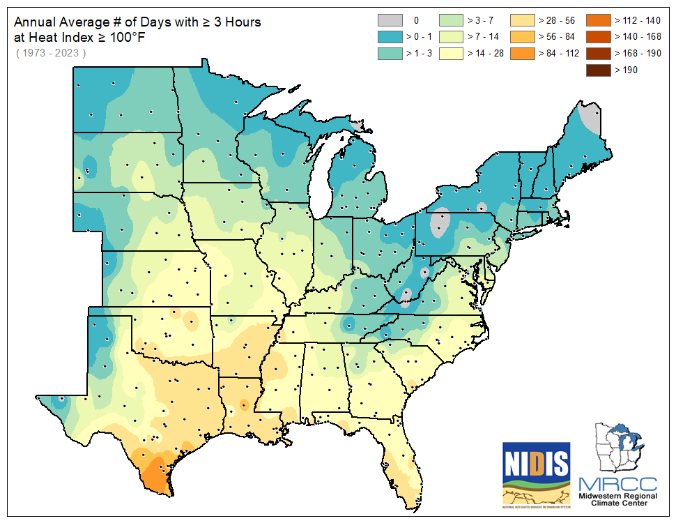 Average Number of Days greater than or equal to 90 degrees