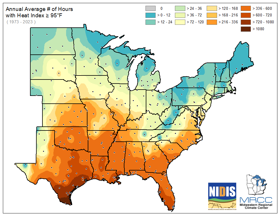 Average Number of Days greater than or equal to 90 degrees