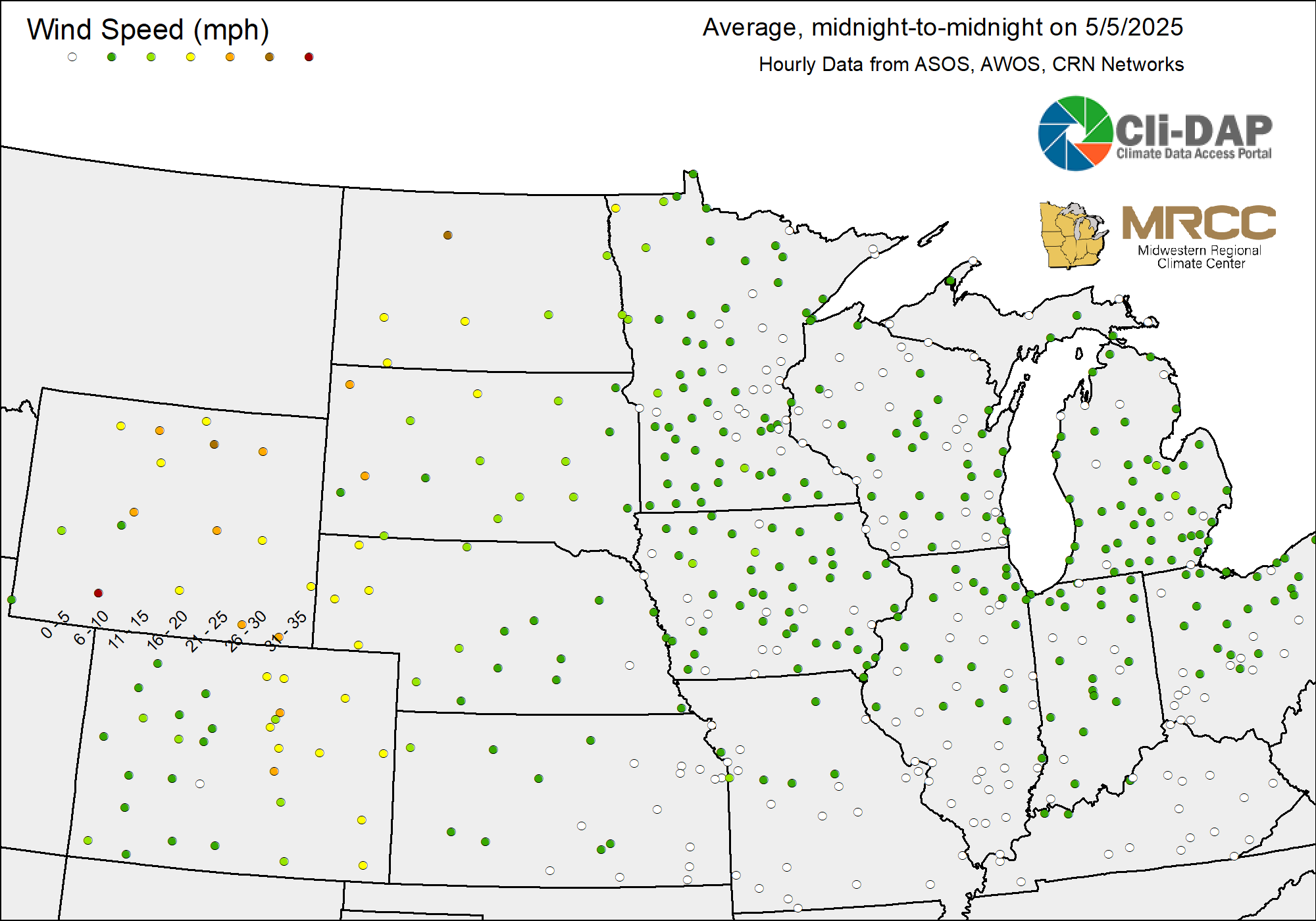 Central Region Average Wind Speed