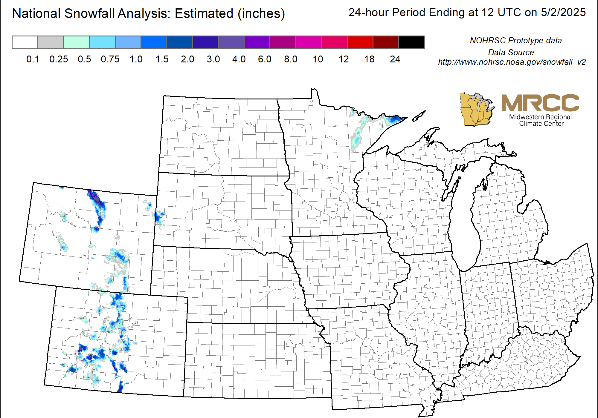 Central Region NOHRSC Snowfall