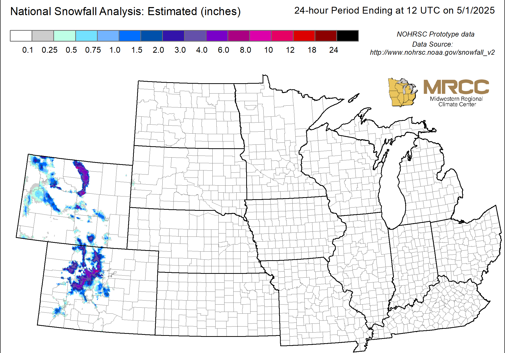 Central Region NOHRSC Snowfall