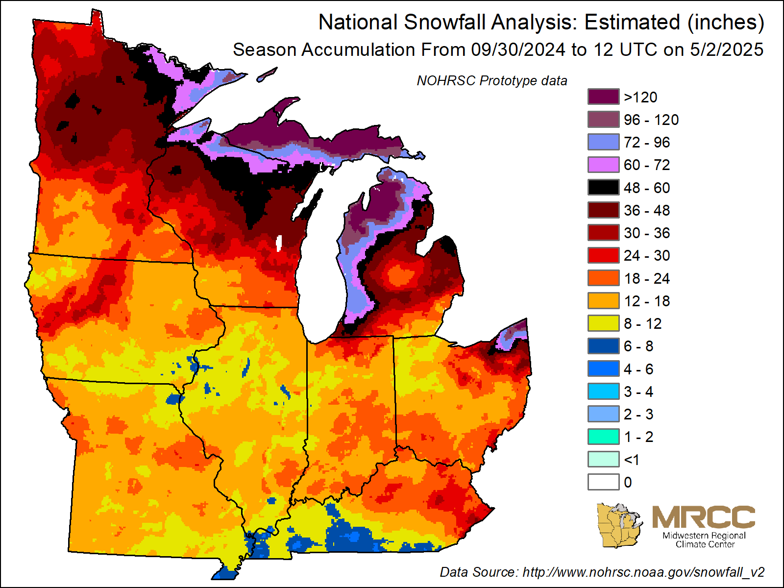 NOHRSC Snowfall Season-to-date