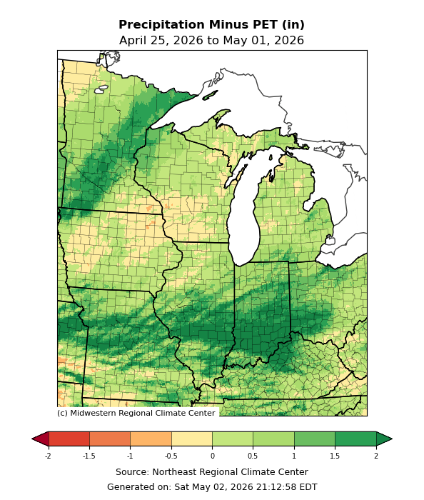 Observed precipitation minus potential evapotranspiration map.