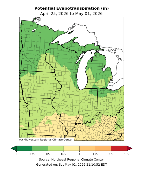 Observed potential evapotranspiration map for the previous 7 days.