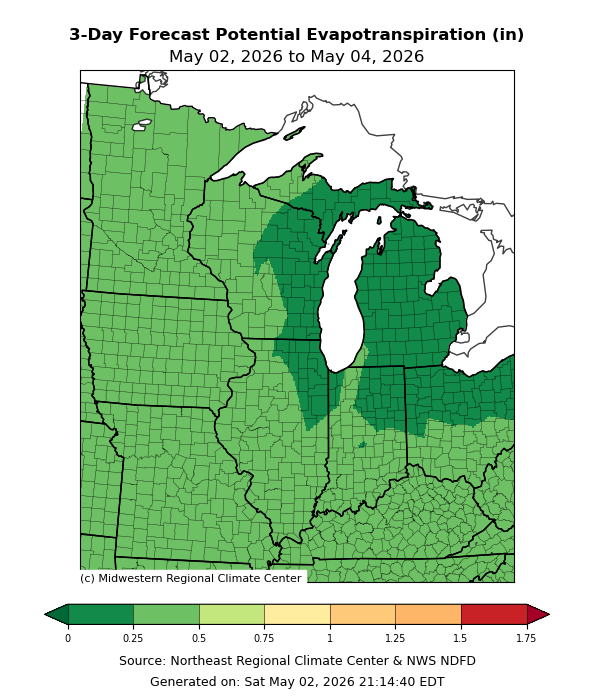 Forecast potential evapotranspiration map for the next three days.