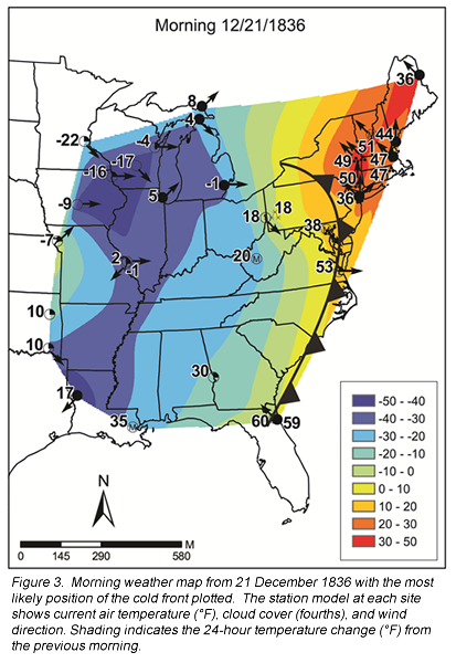 Morning weather map from December 21, 1836