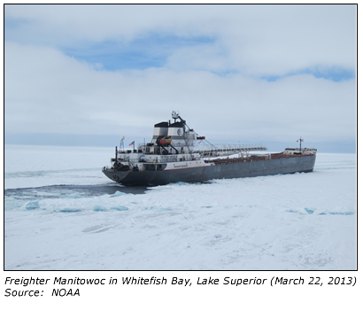 Freighter Manitowoc on Lake Superior, 3/22/2013