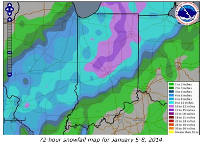 72-hour snowfall map for 1/5/14-1/8/14